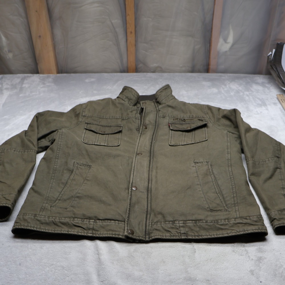 Levi's Jacket Mens XL Green Quilted Lining Military Utility Rugged Snap Button